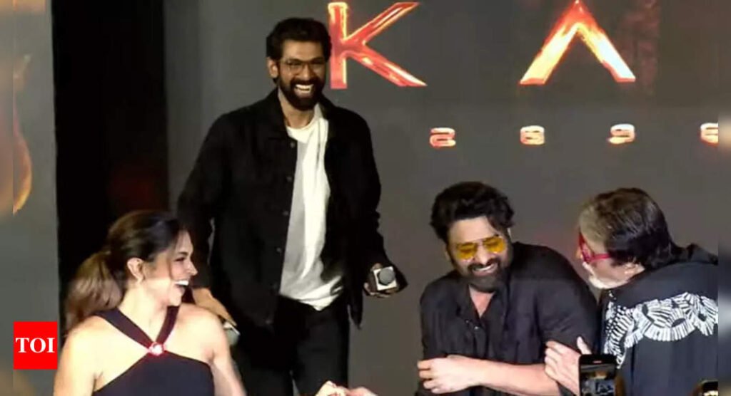 Kalki 2898 AD: Prabhas and Amitabh Bachchan compete to help pregnant Deepika Padukone step down from the stage during 'Kalki 2898 AD ' pre-release event Filmymeet