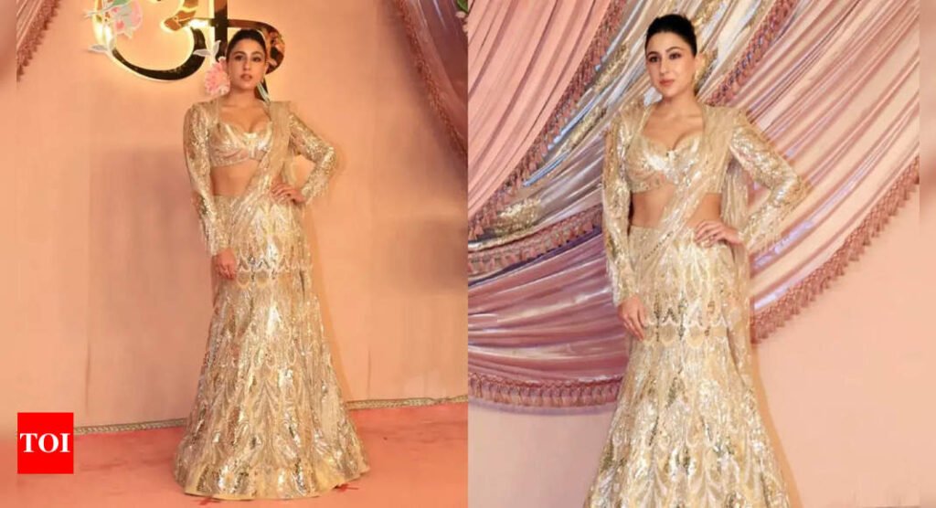 Sara Ali Khan makes heads turn in a gold sequin lehenga at Anant Ambani and Radhika Merchant’s sangeet ceremony - WATCH video | Filmymeet