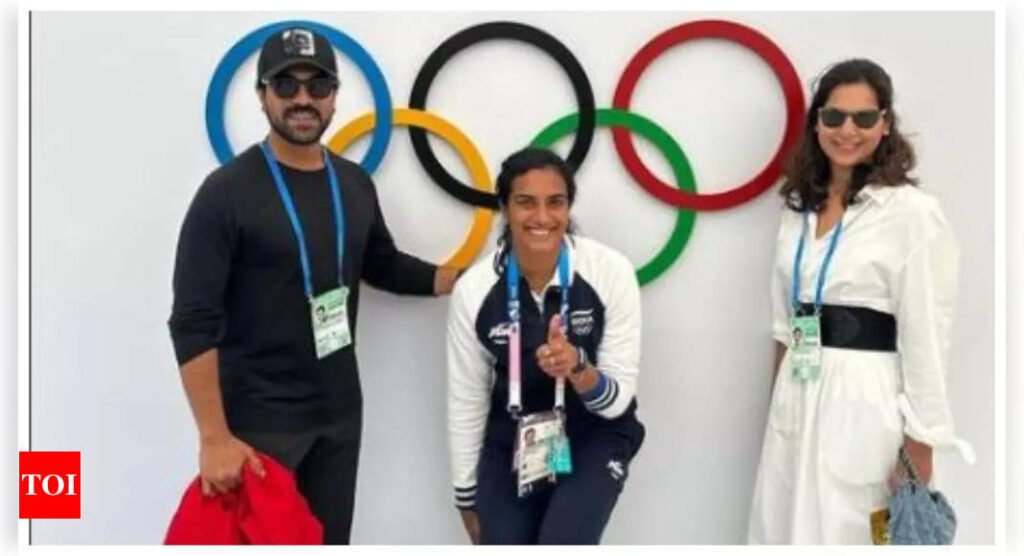 Ram Charan and Upasana strike a pose with PV Sindhu at Paris Olympics 2024; 'You are a true rockstar' - See photo | Filmymeet