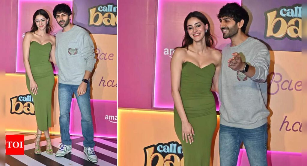 Ananya Panday blushes while posing with Kartik Aaryan at Call Me Bae screening | Hindi Movie News Filmymeet