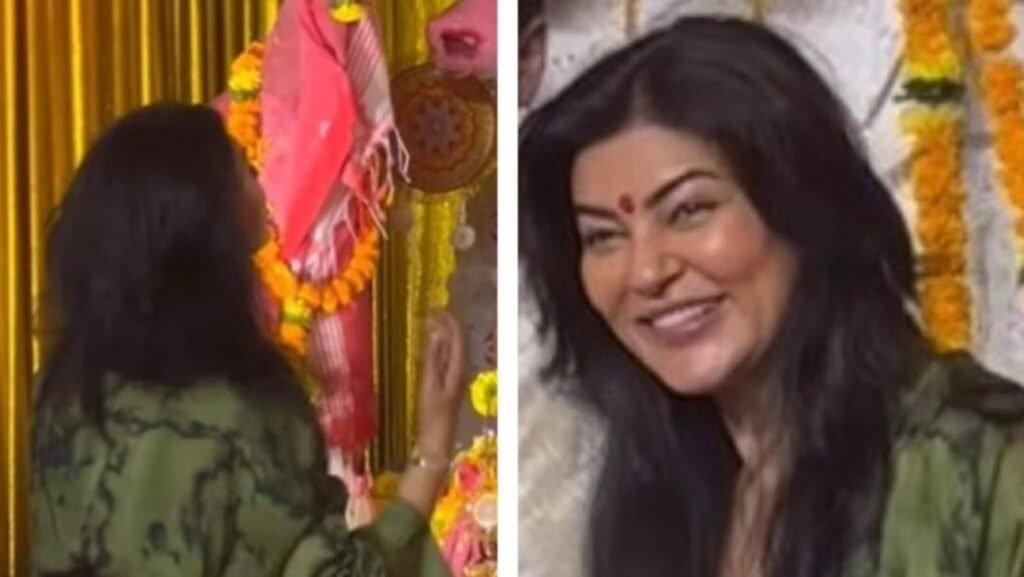 Sushmita Sen bows down before idol as she visits Durga Puja pandal with Rohman Shawl, daughter Alisah. Watch | Bollywood FilmyMeet