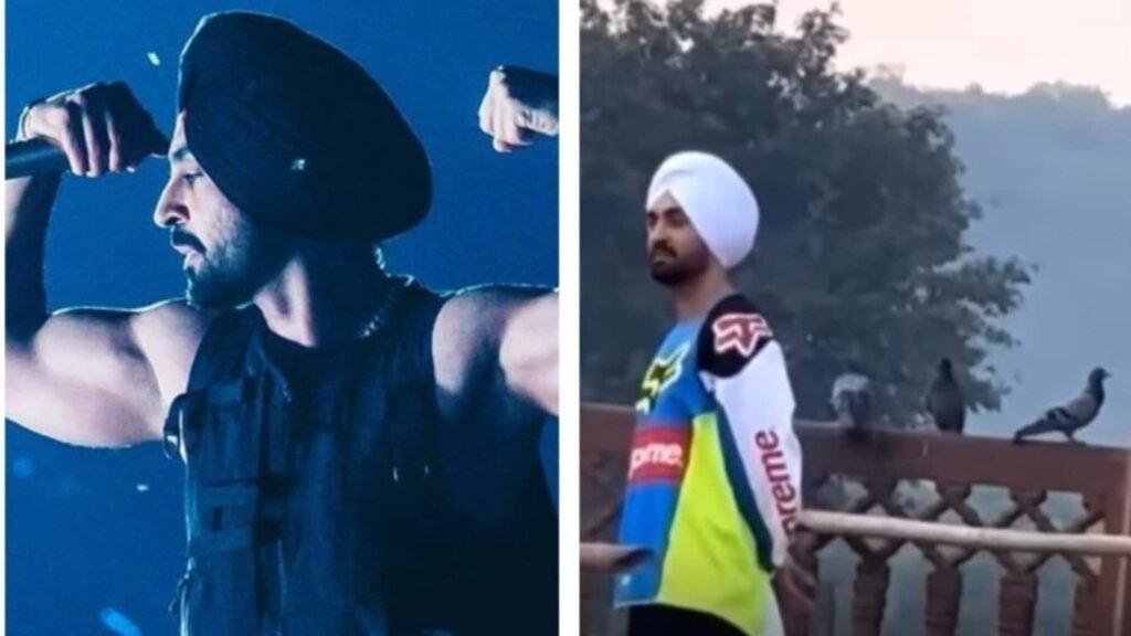 Fans get a glimpse of Diljit Dosanjh feeding pigeons at Amer Fort ahead of Jaipur concert. Watch FilmyMeet