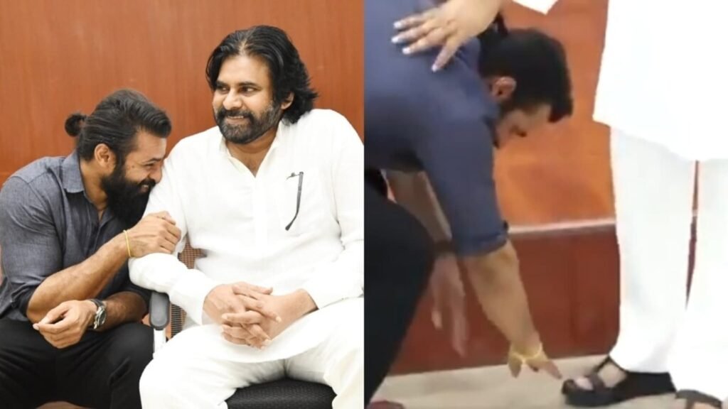 Sai Durgha Tej touches ‘senani mama’ Pawan Kalyan's feet, hugs him while celebrating a decade in film industry. Watch FilmyMeet